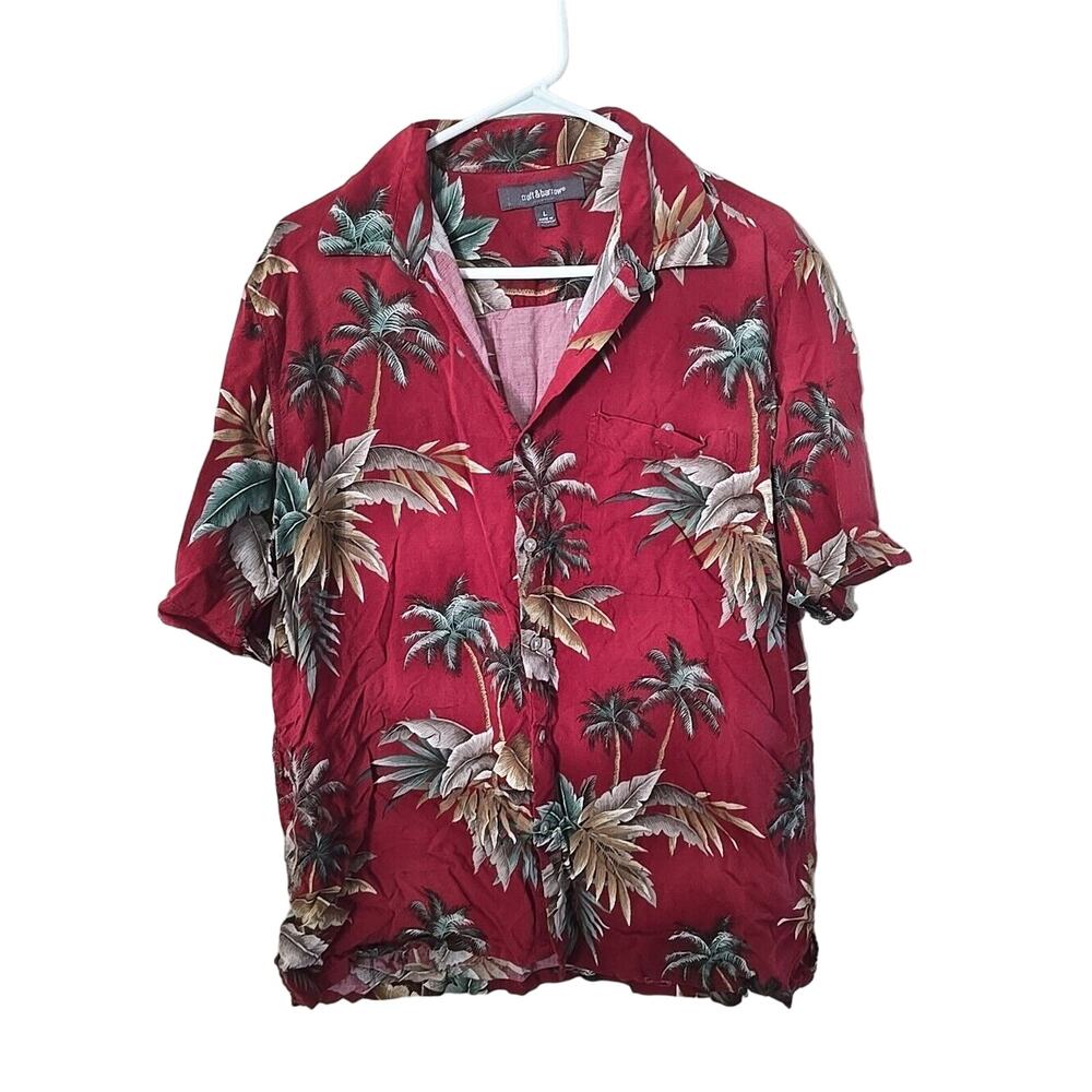Croft & Barrow Red Tropical Hawaiian Short Sleeve Button Up Shirt Men's Sz Large